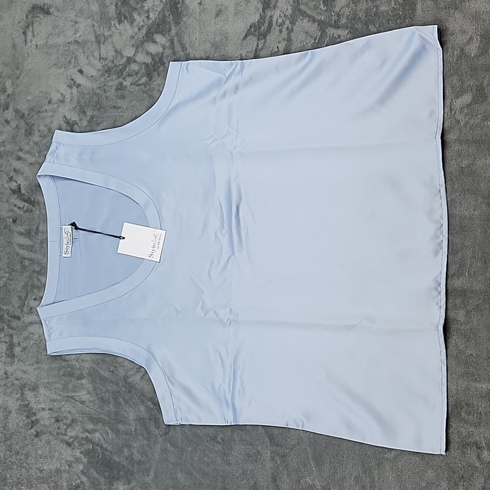 StyleList by Micaela Reversible Satin to Matte Woven Tank-Sft Blue-Large